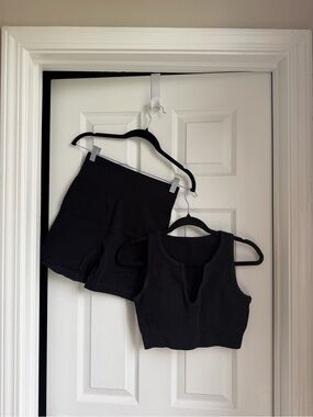 Amazon Women's Black Athletic Shorts and Crop Tank Set